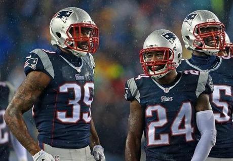 The Patriots will likely need to find two new starting cornerbacks to replace Brandon Browner and Darrelle Revis. (Globe Staff Photo/Jim Davis) section:sports topic:Patriots-Colts
